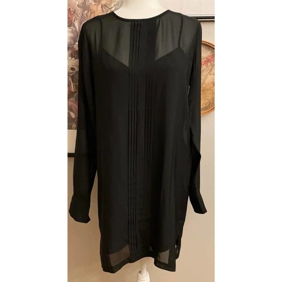 BALDWIN Lottie Womens Black‎ Silk 
 Dress Sheer Overlay Quiet Luxury Size XS New - Picture 2 of 3